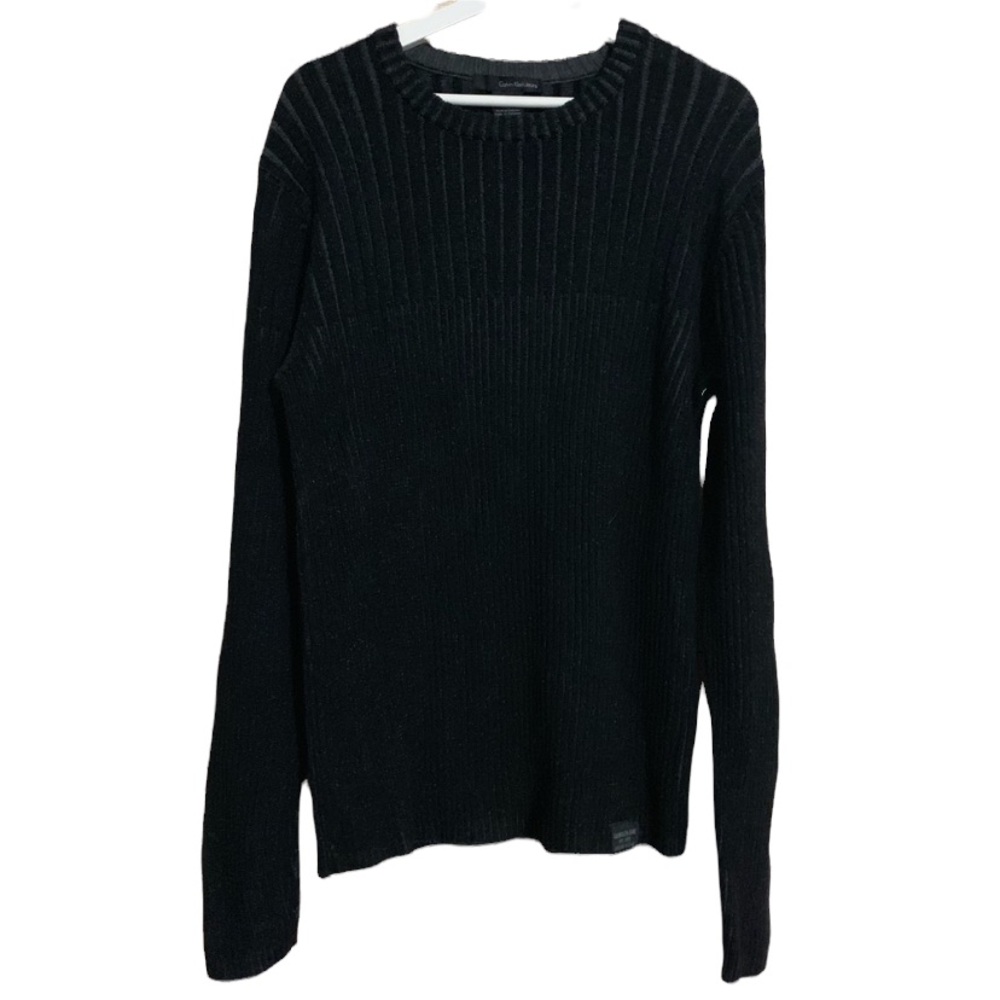 Calvin Klein Jeans ribbed sweater L crew neck men black acid wash going out